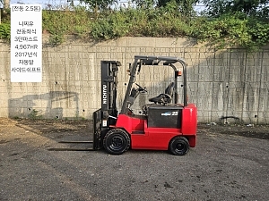 중고지게차 니찌유 FB25PN-77B-300SF 전동 좌식 2.5톤 3단 지게차 (3단마스트, 자동발, 사이쉬프트)